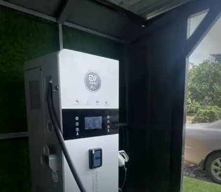An EV Hub NG DC charger in a covered charging bay